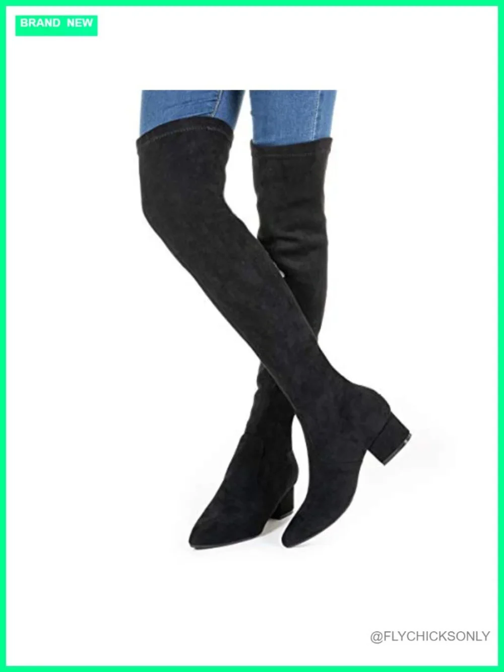 Pointed Toe Over the Knee Boots Faux Suede Block Heel Side Zip Comfort
